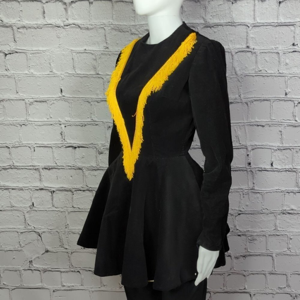 Vintage Handsewn Black Corduroy Goth Band / Drum Major Dress, Women's Small - Picture 3 of 8